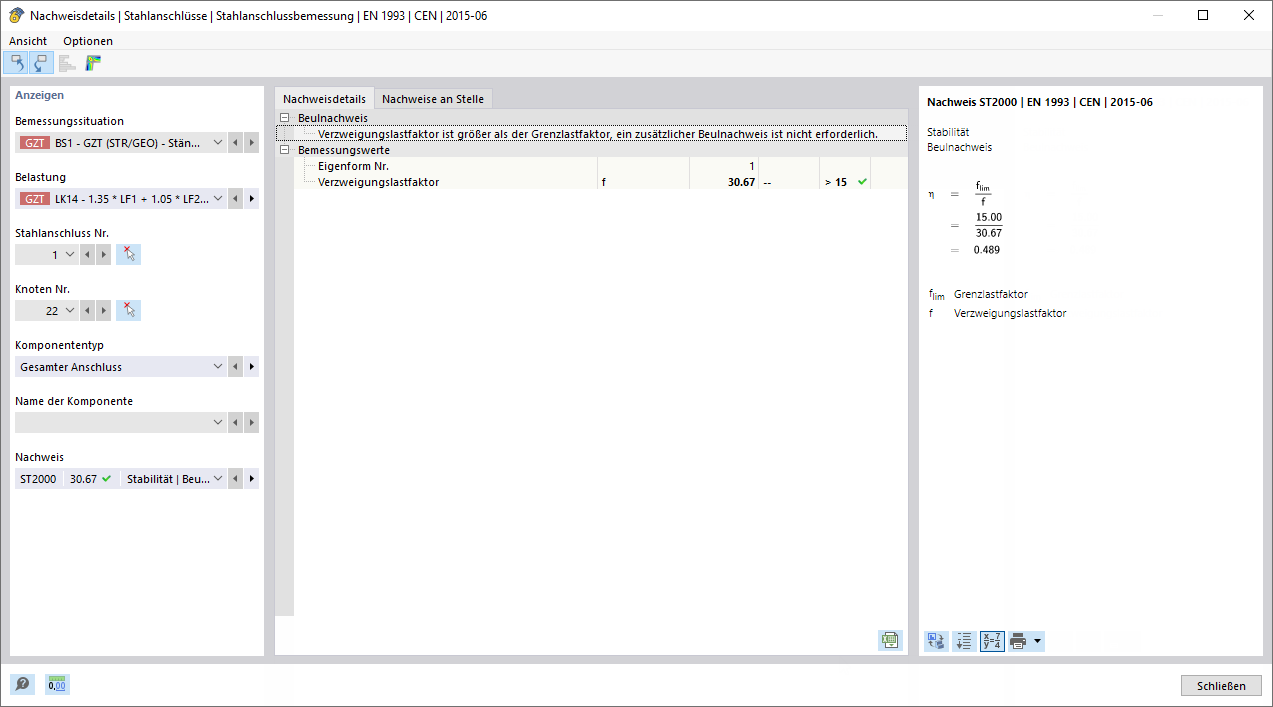 Nachweisdetails für Beulnachweis