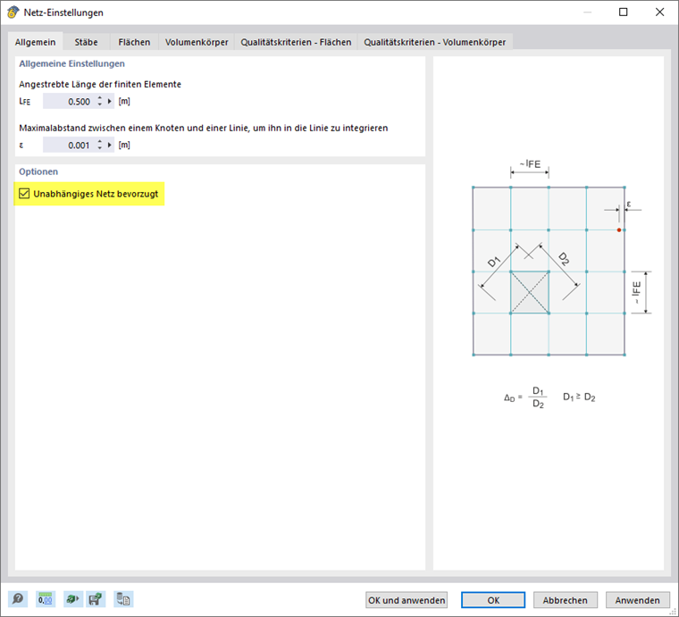 FAQ 005483 | Welche Auswirkung hat die Option, Unabhängiges FE Netz bevorzugt, in den Netzeinstellungen?