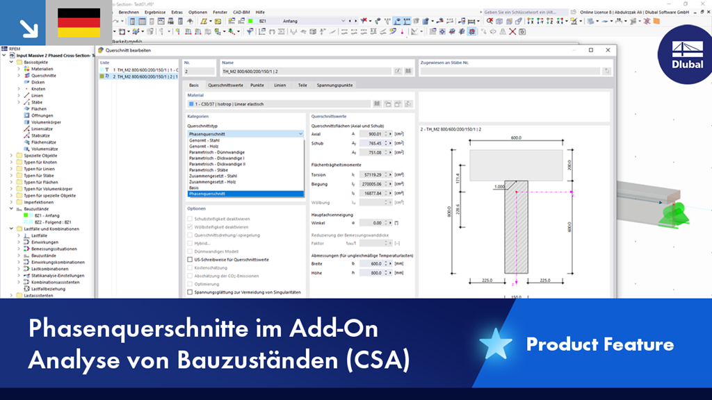 Phasenquerschnitte im Bauzustand mit dem Dlubal-Add-On analysiert