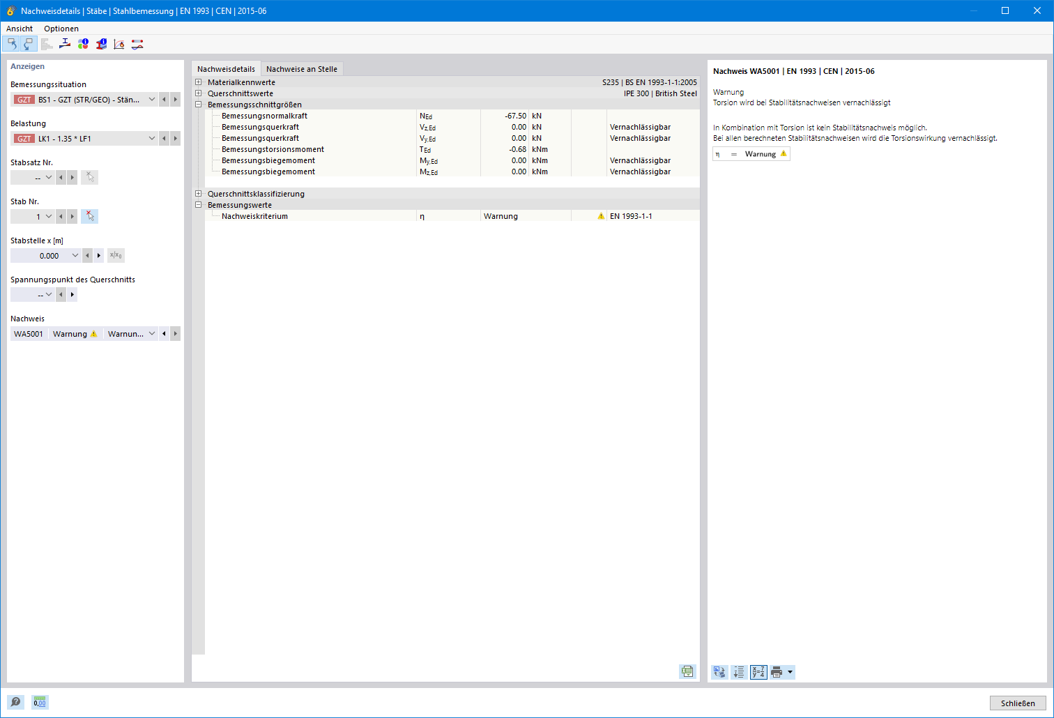 FAQ 005500 | Bei der Stahlbemessung in RFEM 6 bzw. RSTAB 9 erhalte ich die Warnung, dass die Torsion bei Stabilitätsnachweisen vernachlässigt wird. Welchen Hinterg