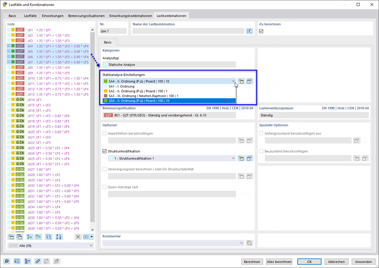 Statikanalyse-Einstellung (SA) zuweisen