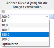 Andere Dicke für Analyse auswählen