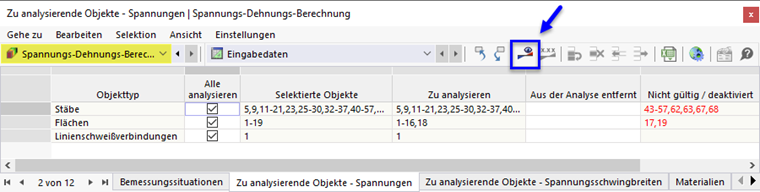 Spannungs-Dehnungs-Berechnung mit Schaltfläche in Tabelle starten