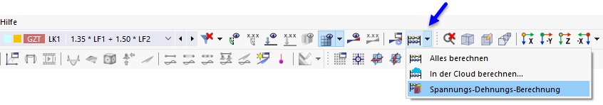 Listenschaltfläche mit Optionen für Berechnung