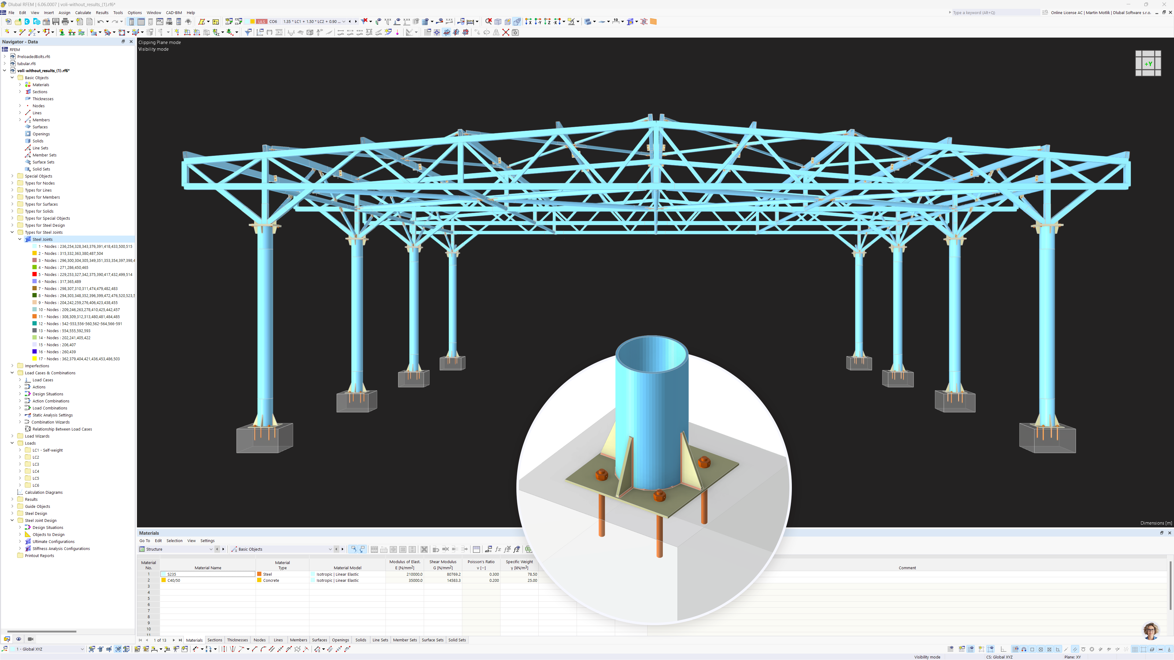 Stahldachkonstruktion mit Verbindungen