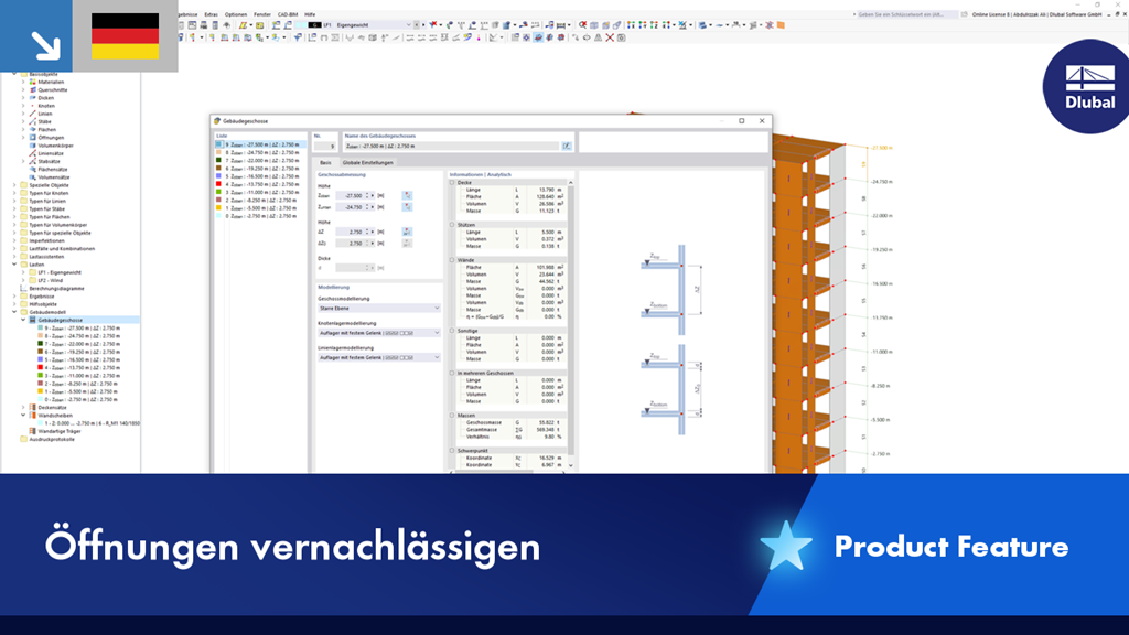 Illustration von Bauteilen ohne Berücksichtigung von Öffnungen zur Analyse von Festigkeiten.