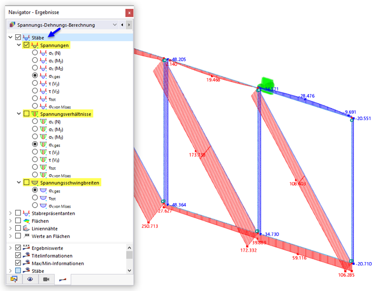 Spannungen an Stäben darstellen
