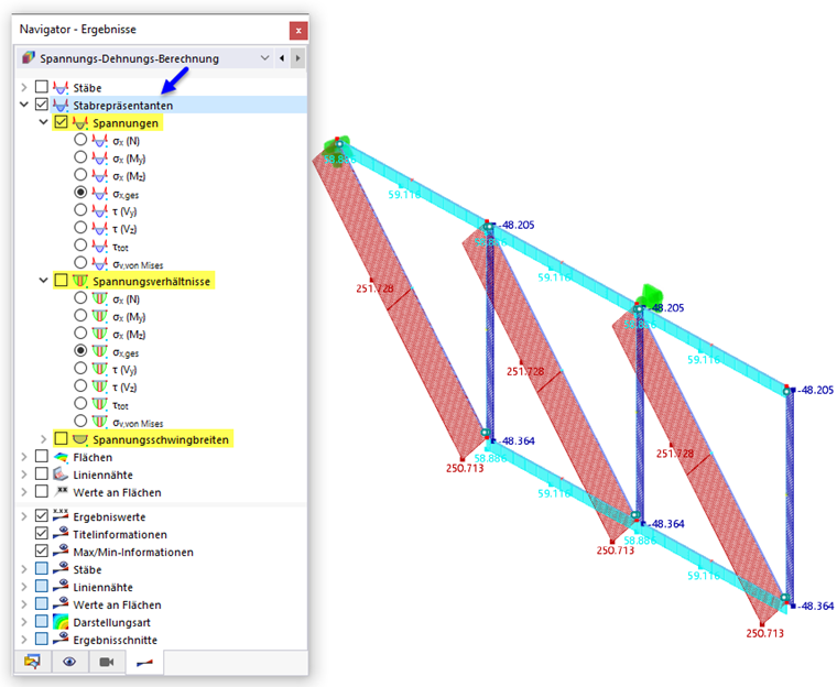 Spannungen an Stabrepräsentanten darstellen