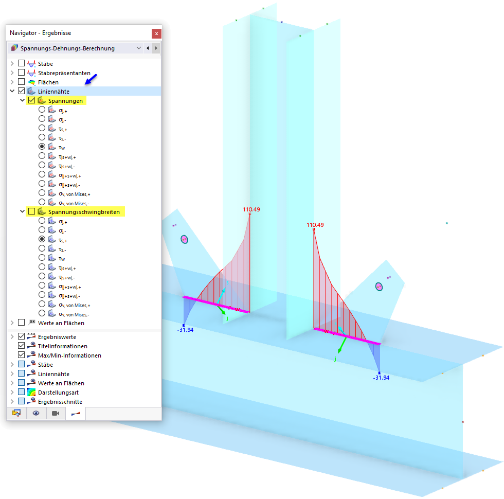 Spannungen an Linienschweißnähten darstellen