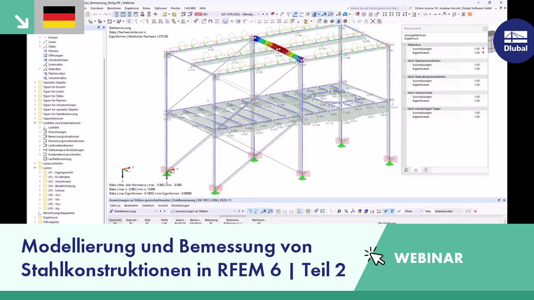 Webinar zur Modellierung und Bemessung von Stahlkonstruktionen in RFEM 6, Teil 2.