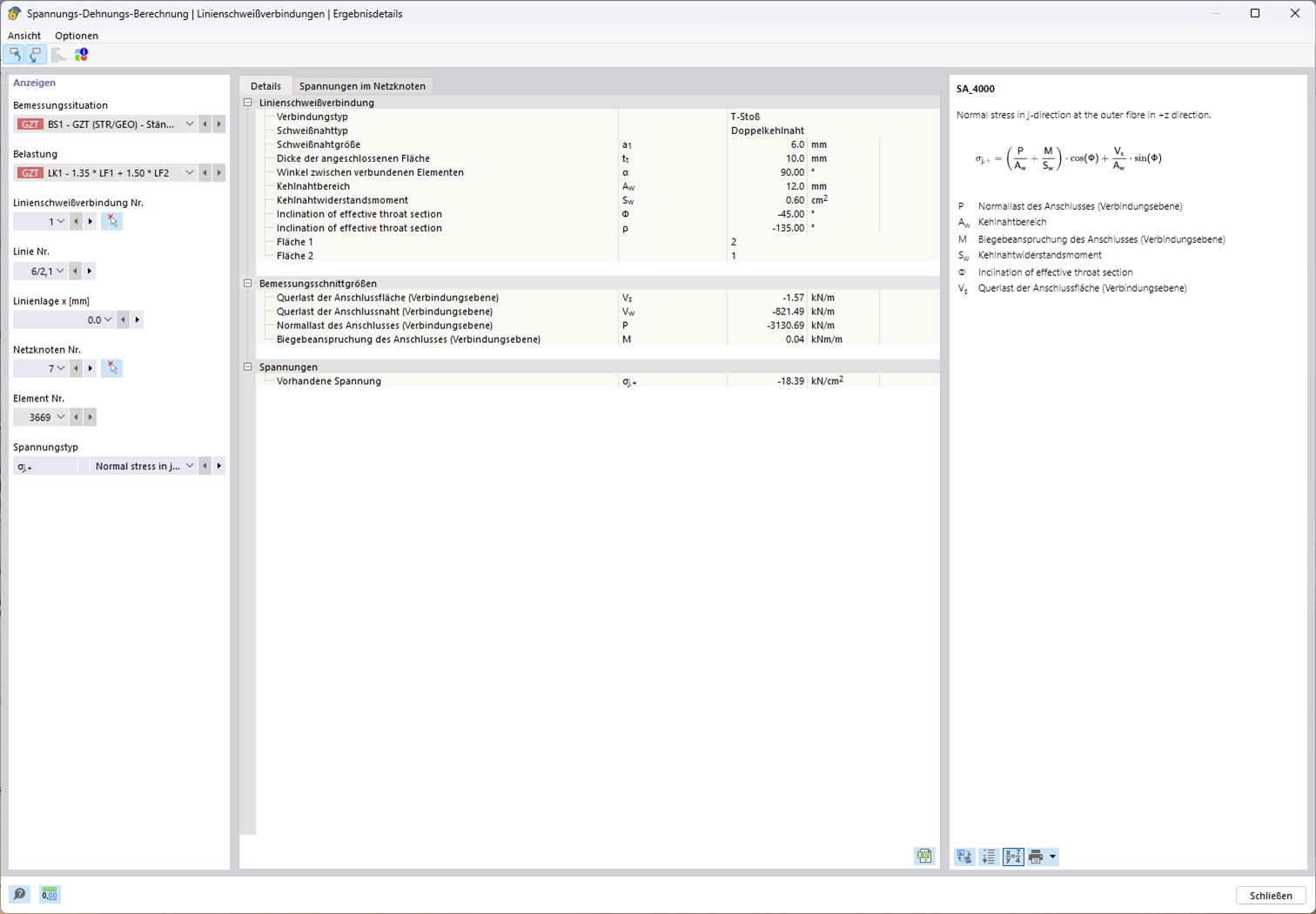 Bemessungsdetails zu Linienschweißverbindungen