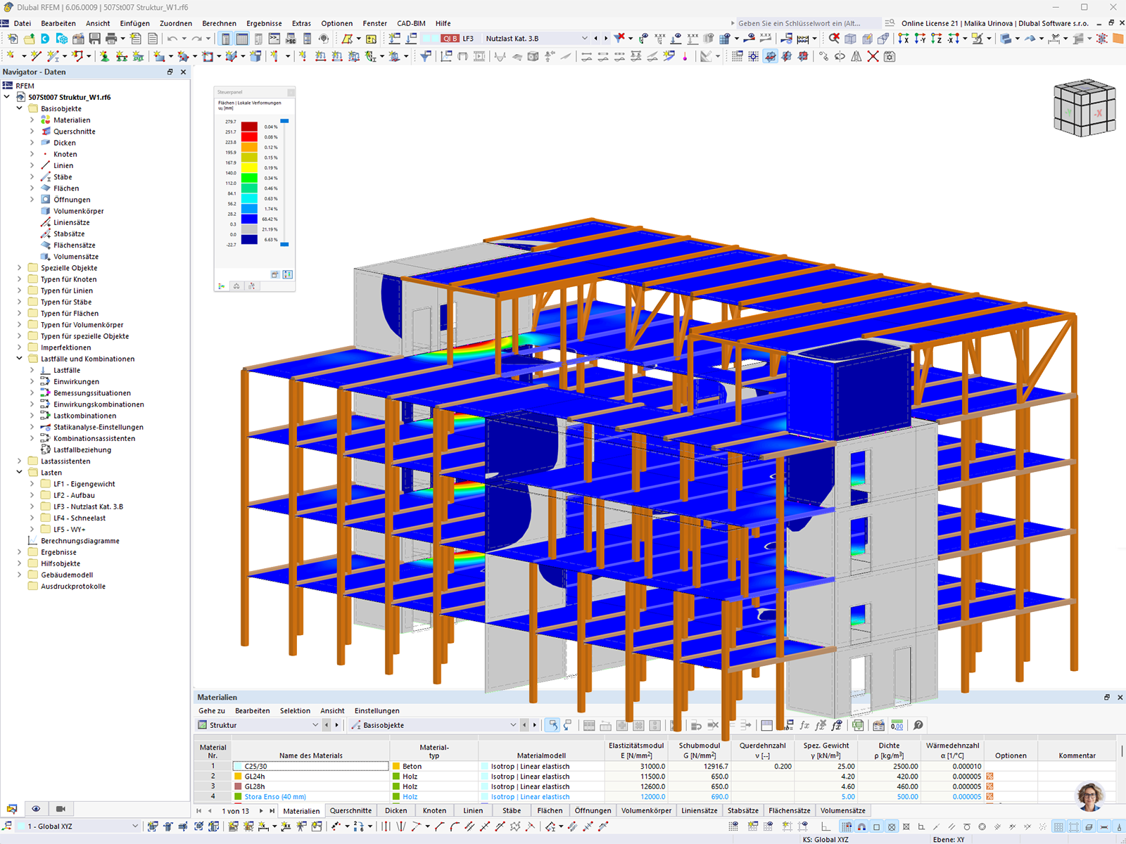 RFEM-Model des Laborgebäudes mit Verformungen | © Lignaconsult