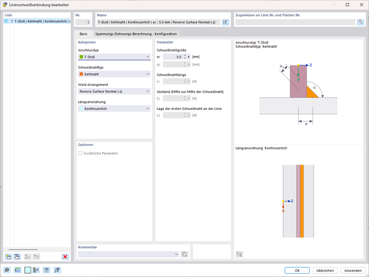 Exzentrische Schweißnahtkonfiguration