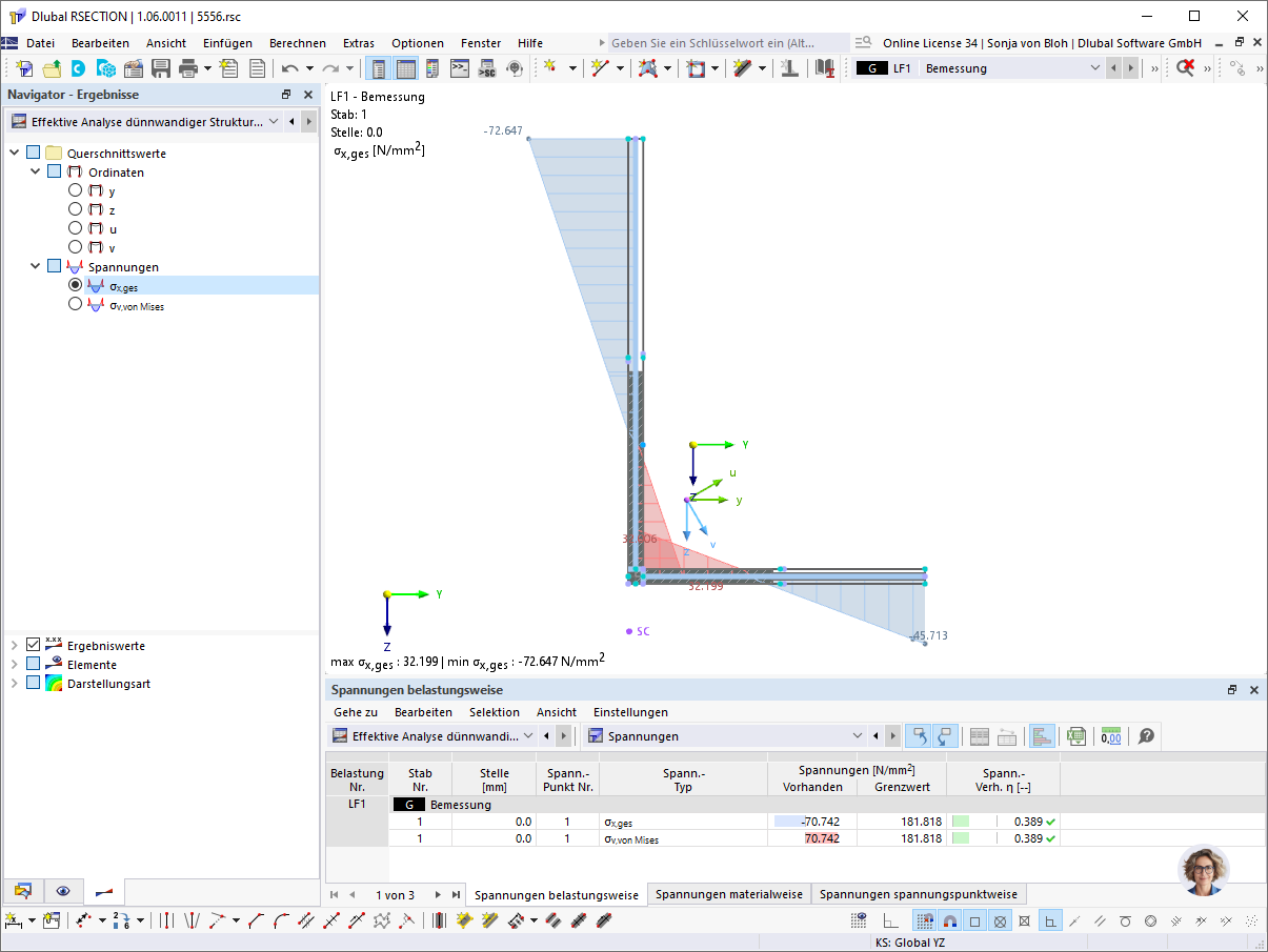 Spannungen am wirksamen Querschnitt