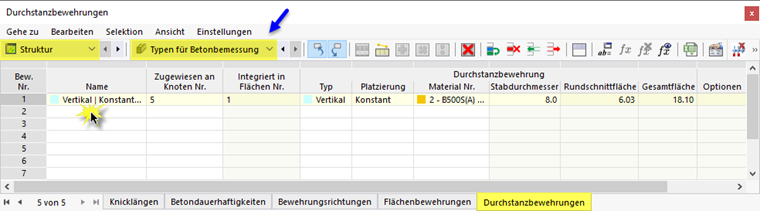 Durchstanzbewehrung über Tabelle definieren