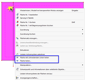 Kontextmenü mit Funktionen zum Teilen der Fläche