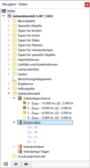 Deckensätze im Navigator - Daten