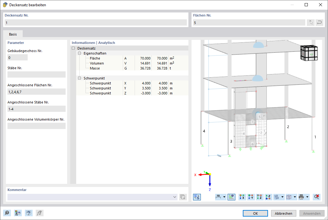 Deckensatz eines Geschosses mit zugehörigen Objekten