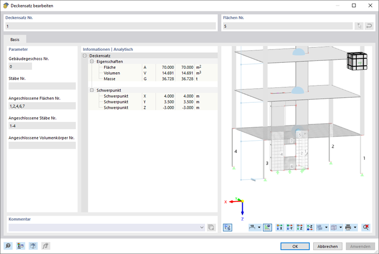 Deckensatz eines Geschosses mit zugehörigen Objekten