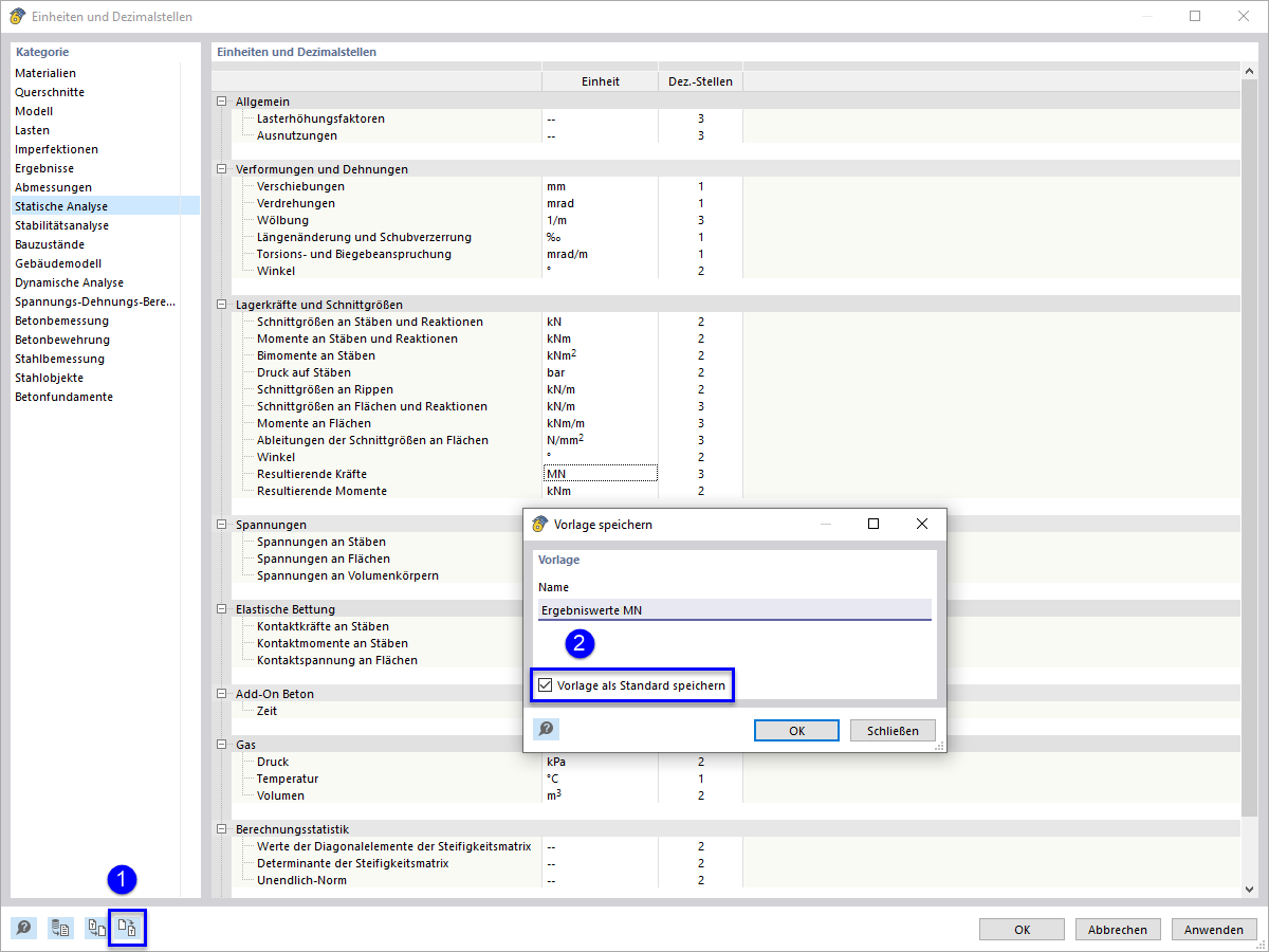 Vorlage als Standard speichern