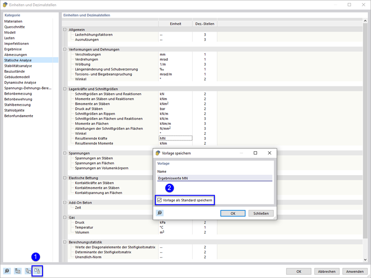 Vorlage als Standard speichern