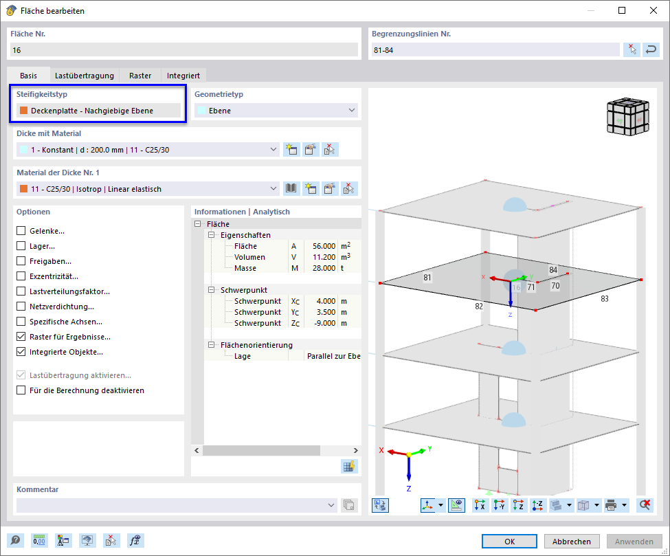 Eigenschaften der Deckenfläche eines Deckensatzes