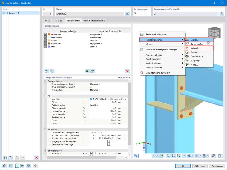 Aufruf Bemaßungsdialog
