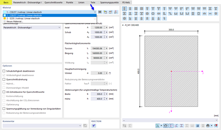 Zuordnen des Betonmaterials