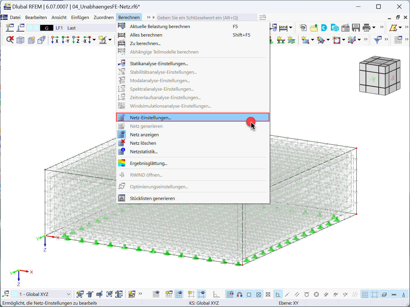 Öffnen des Dialogs "Netz-Einstellungen"