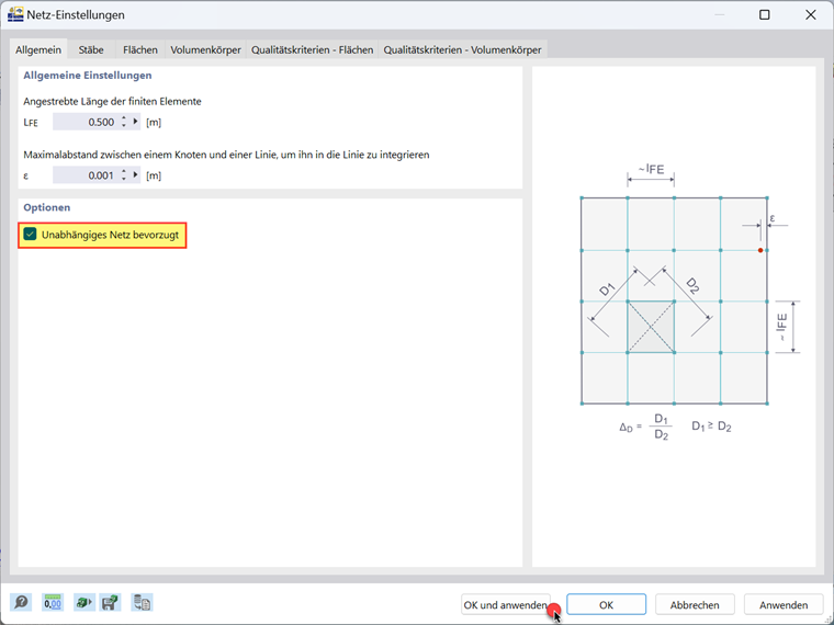 Aktivieren der Option "Unabhängiges Netz bevorzugt"