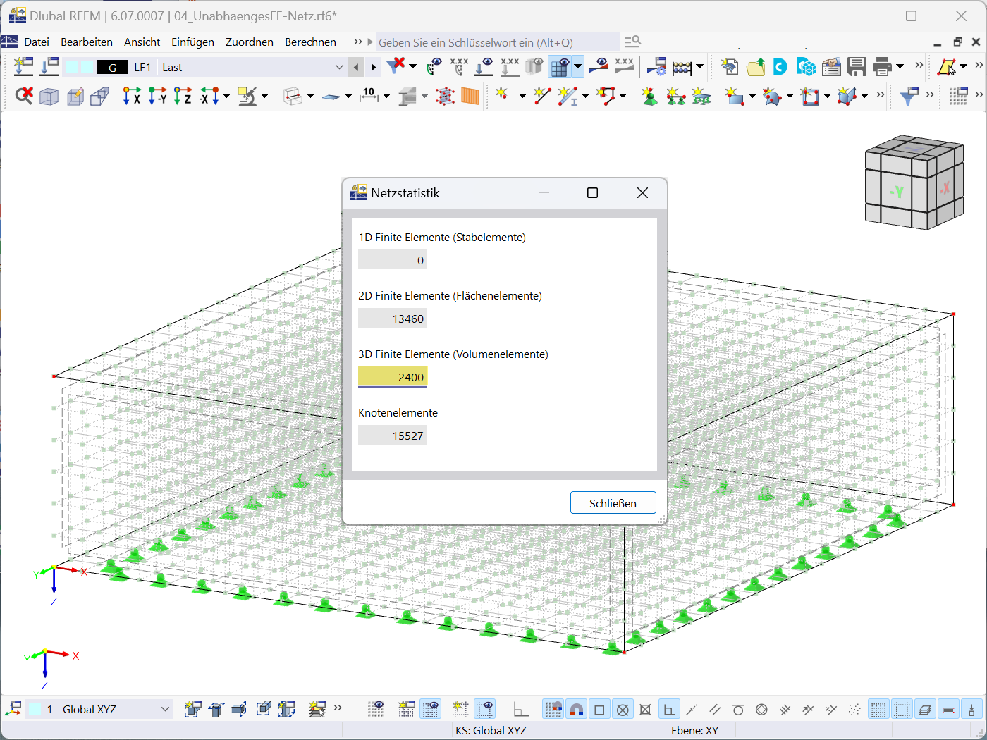 Netzstatistik für FE-Netz, das mit der Funktion "Unabhängiges Netz bevorzugt" erzeugt wurde