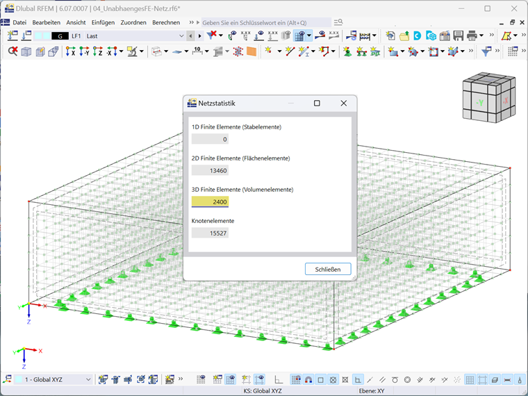 Netzstatistik für FE-Netz, das mit der Funktion "Unabhängiges Netz bevorzugt" erzeugt wurde