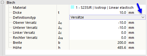 Versätze der Kopfplatte definieren