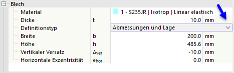Abmessungen und Lage der Kopfplatte definieren