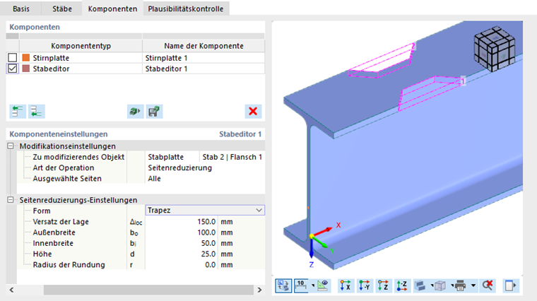 Seitenreduzierung für Flanschbereiche vornehmen