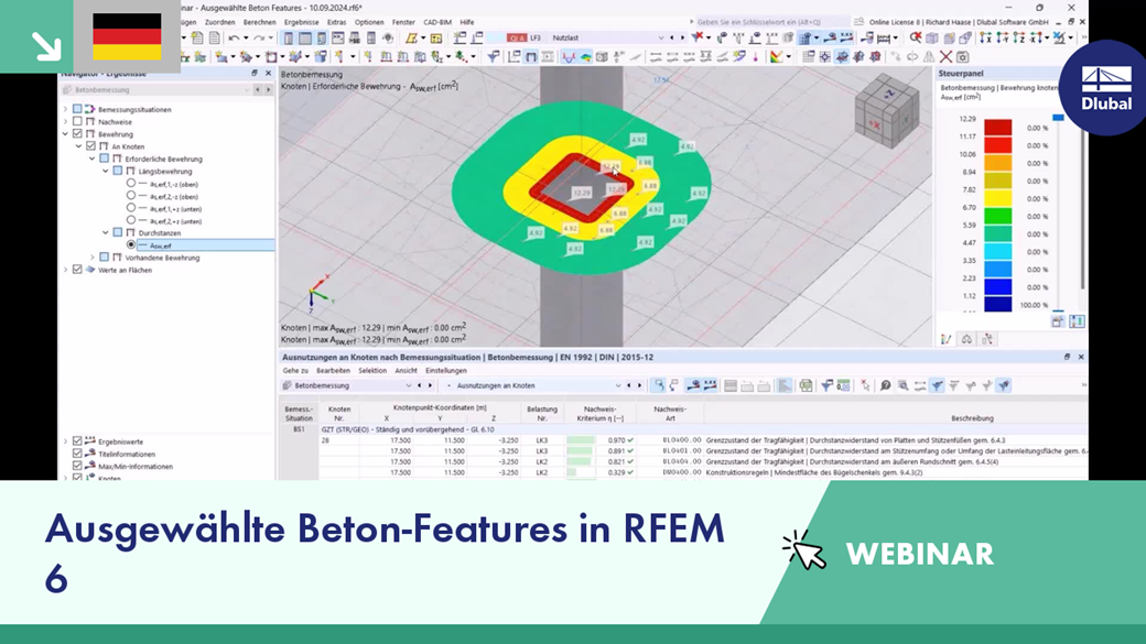 Illustration der Beton-Features im Rahmen eines RFEM 6 Webinars, funktionale Darstellung von Softwarefähigkeiten.