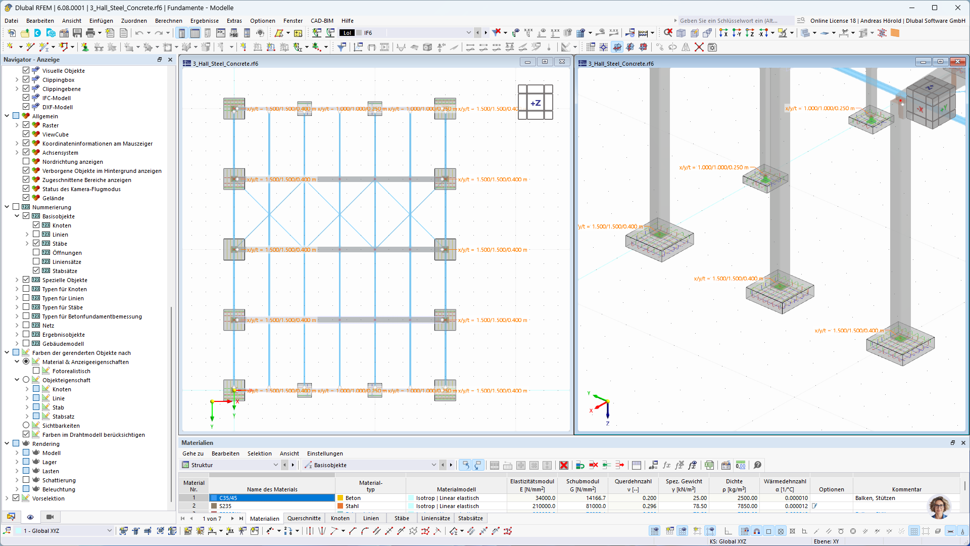 Digital modellierte Betonfundamente im RFEM 6 Berechnungsmodell