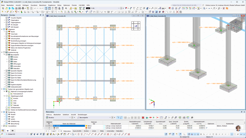 Digital modellierte Betonfundamente im RFEM 6 Berechnungsmodell