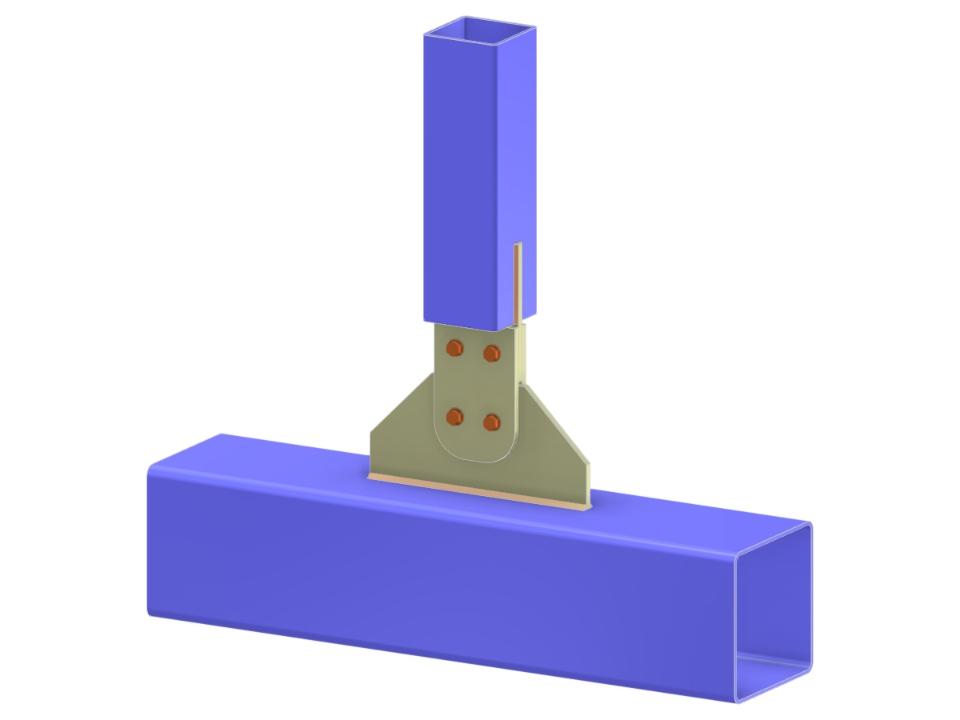 Modell 005201 | Fachwerk T-Knoten | Vertikale-zu-Gurt-Verbindung über Knotenblech, geschlitztes Blech und Deckplatten
