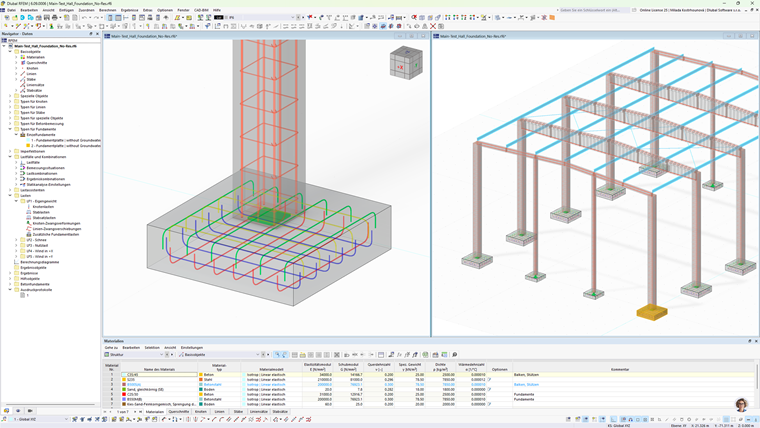 Bild einer Stahlbetonhalle mit robusten Stahlbetonfundamenten in einem baulichen Kontext.
