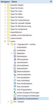 Betonfundamente | Neue zusätzliche Fundamentlast über den Daten-Navigator