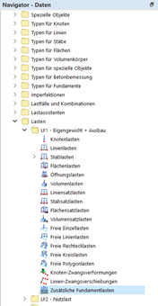 Betonfundamente | Neue zusätzliche Fundamentlast über den Daten-Navigator