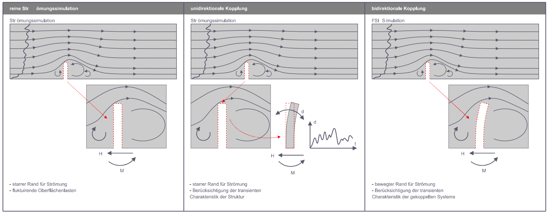 Beispiele für verschiedene Modellierungsebenen der Fluid-Struktur-Interaktion