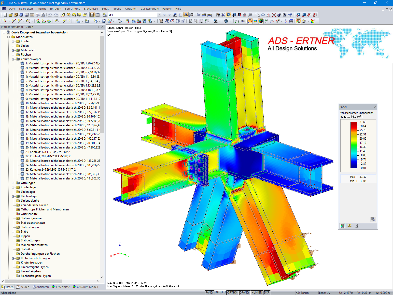 Anschluss mit Vergleichsspannungen in RFEM (© ADS-ERTNER BV)