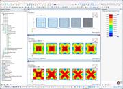 Spannungs- und Dehnungsverteilung auf einer Fläche in RSTAB-Analyse.