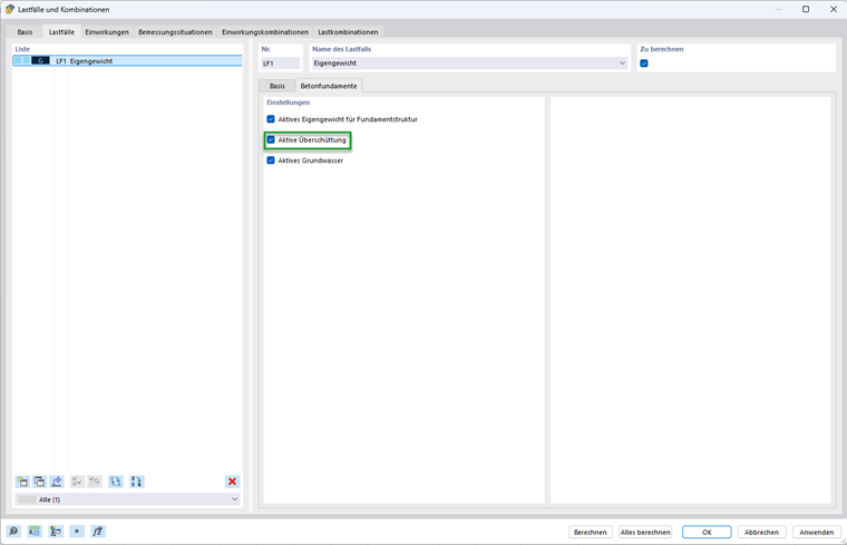 Aktivierung automatische Berücksichtigung der Überschüttung in Betonfundamenten
