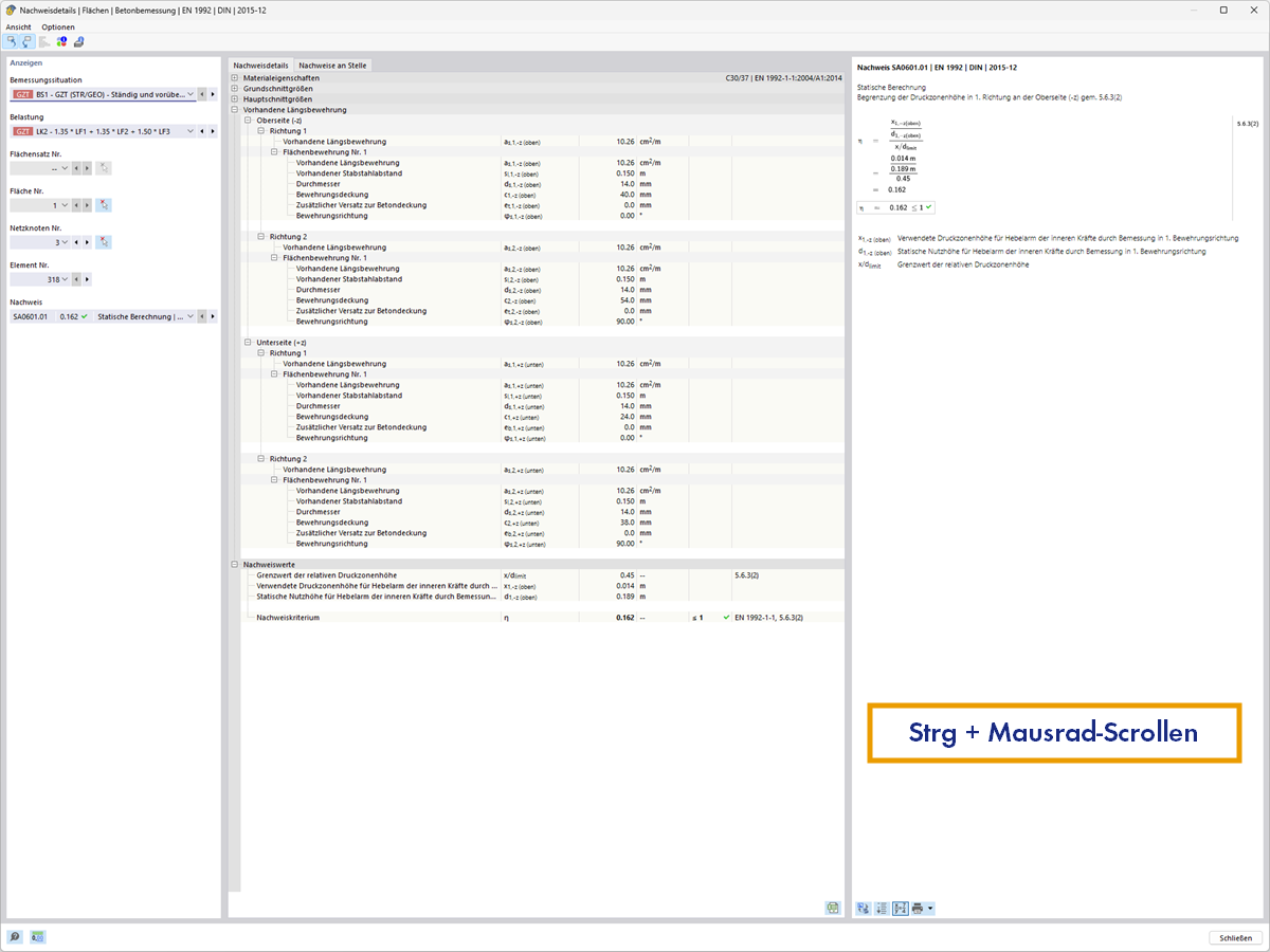 FAQ 005633 | Wie kann ich die Anzeigegröße der Formeln in den Ergebnisdetails ändern?