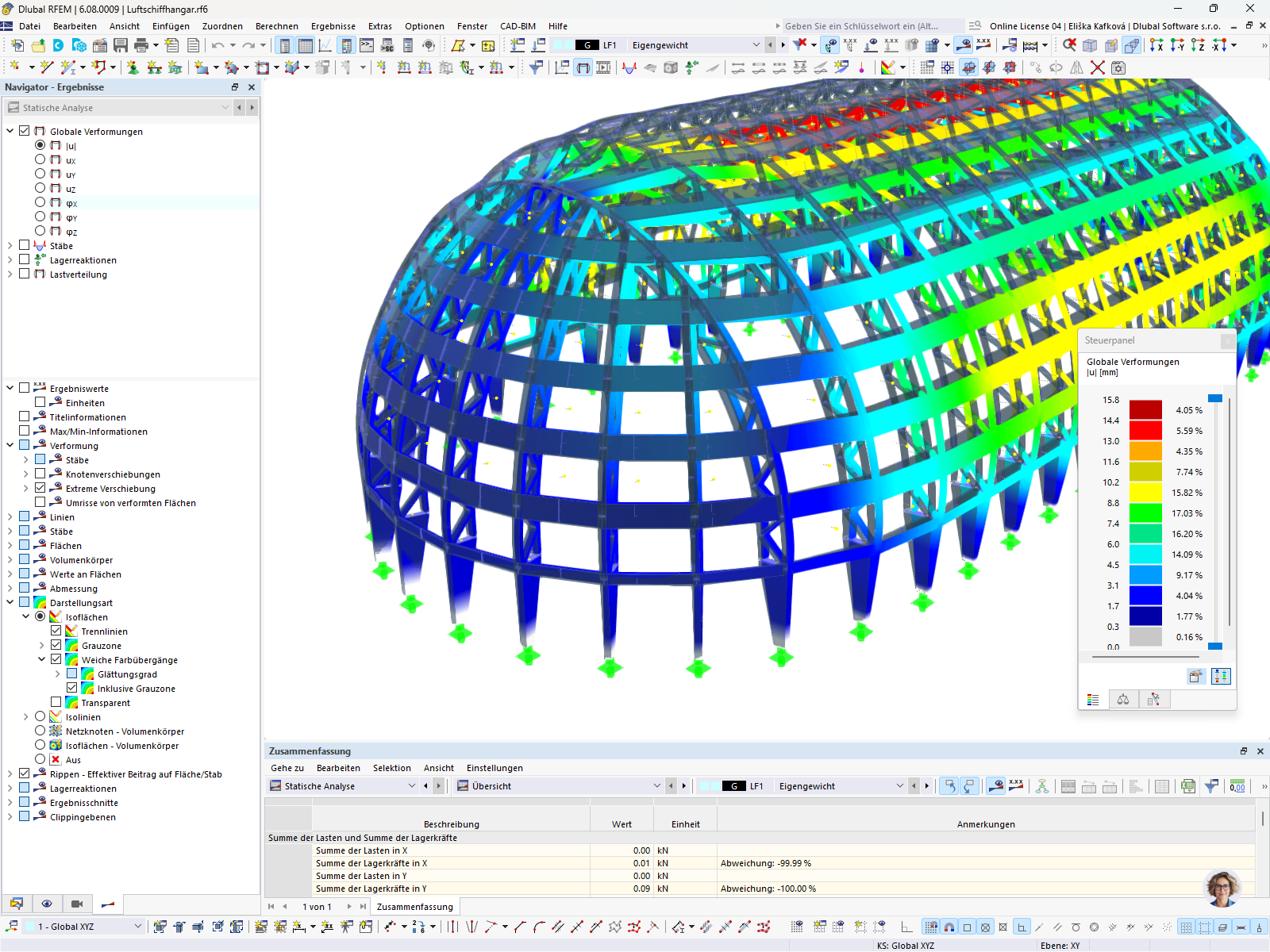 Verformungen des Luftschiffhangars in RFEM | © Marx Krontal Partner, MKP GmbH