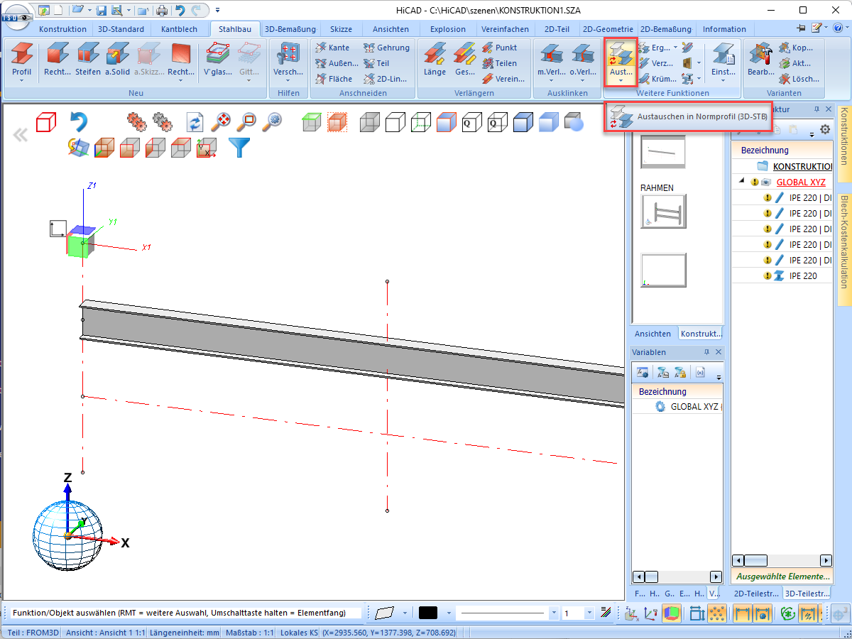 HiCAD Austausch in Normprofil