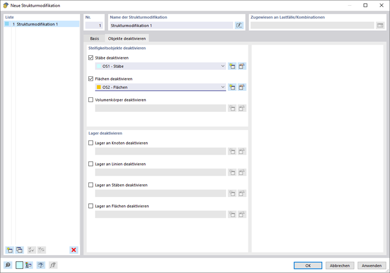 Objekte in Strukturmodifikation als Objektselektionen (OS) deaktivieren